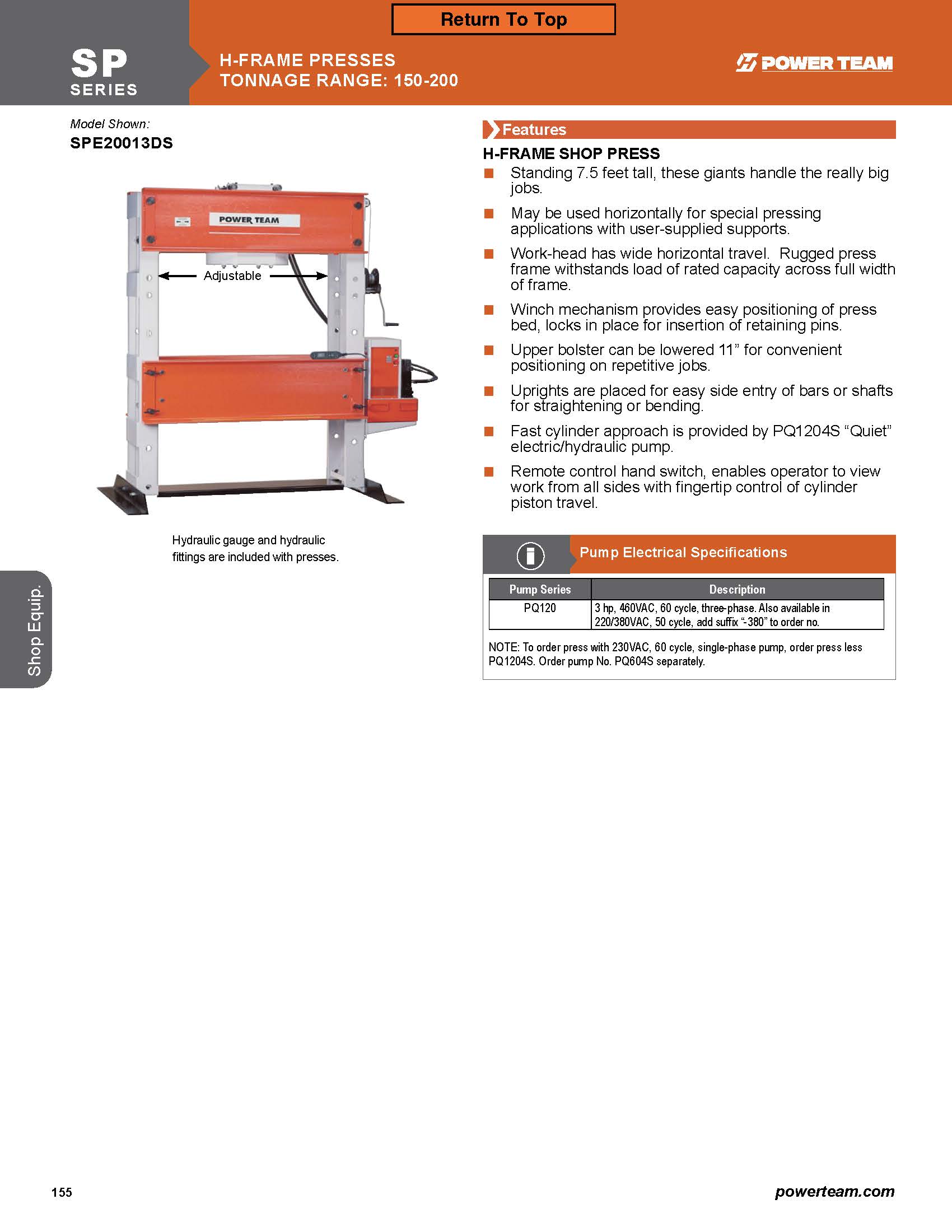 SPE20013DS - 200 Ton H-Frame Press by Power Team - Image 2