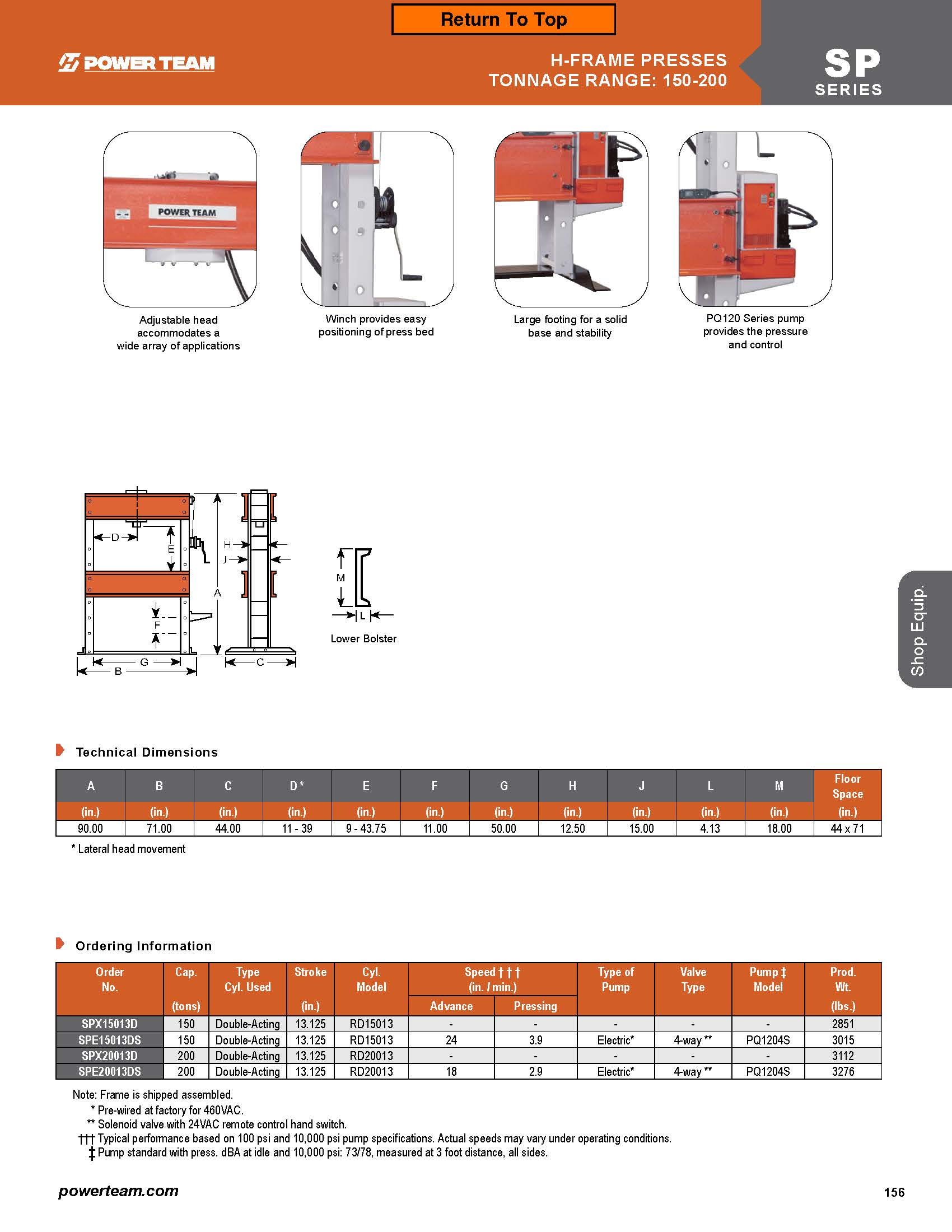SPE20013DS - 200 Ton H-Frame Press by Power Team - Image 3